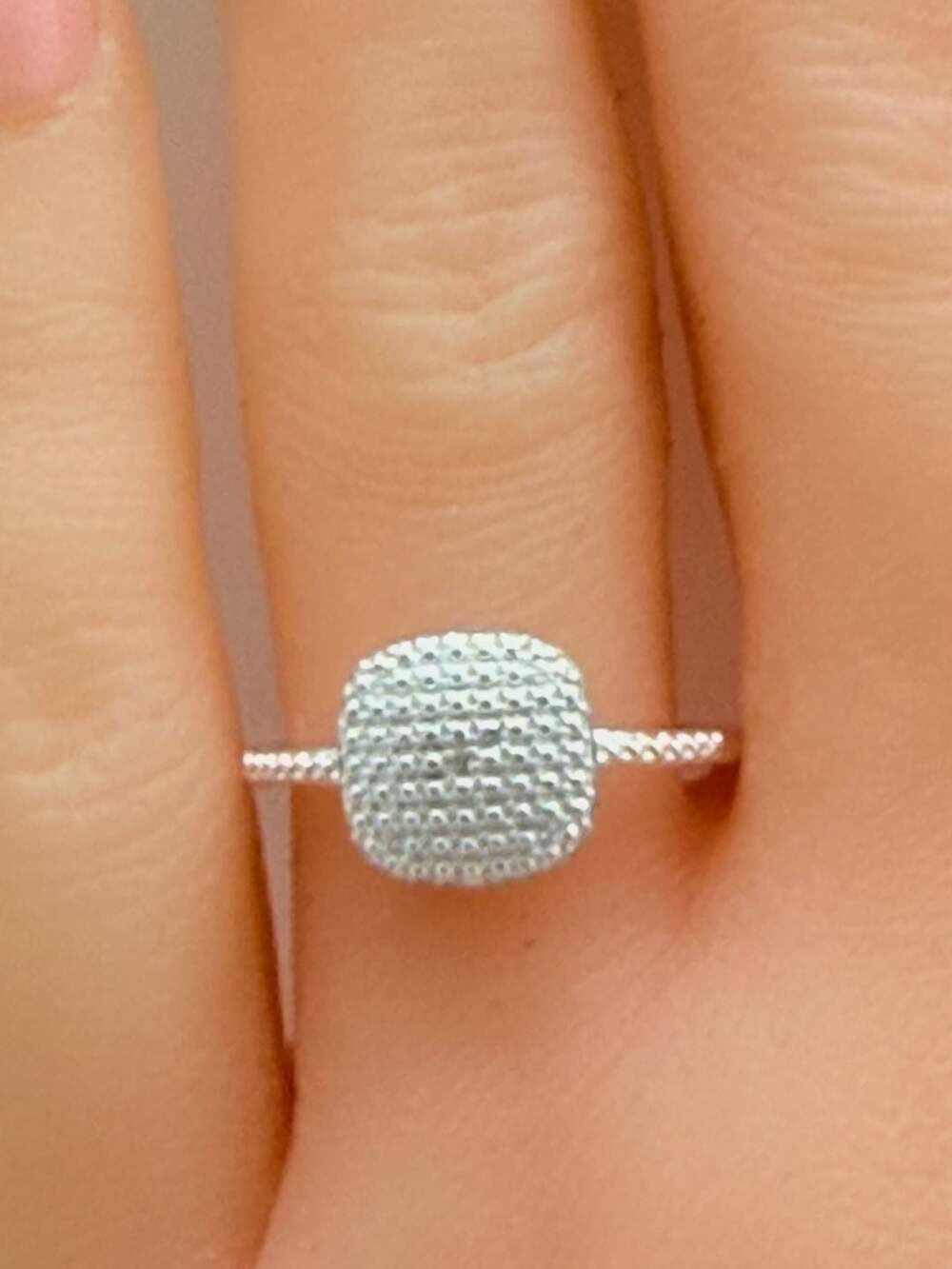 Bella Silver Sterling Silver, Square Pave Diamond Ring - Silver